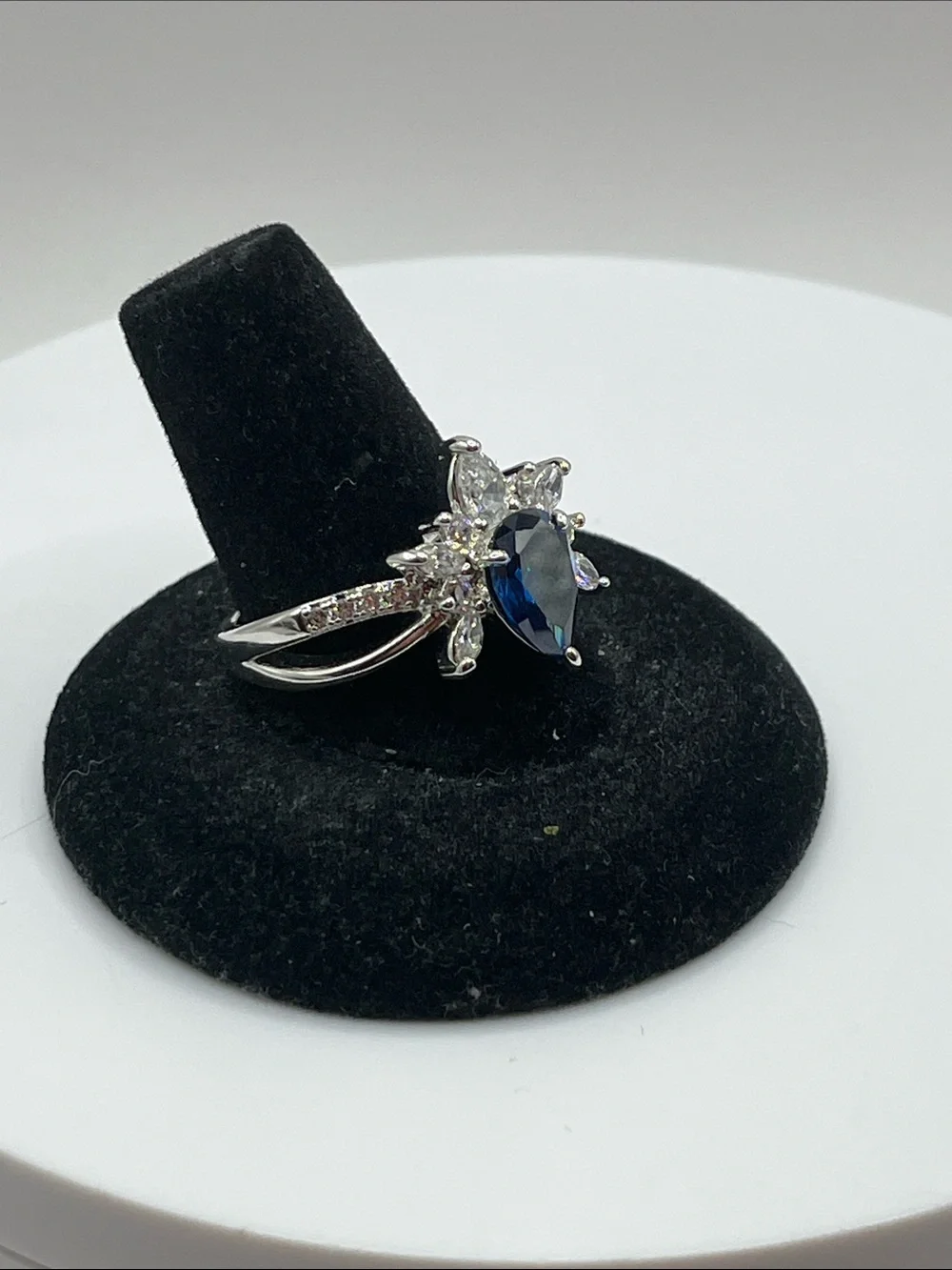 Bomb Party Blue Teardrop Halo Ring  10